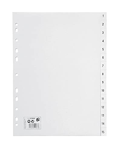 5 Star-Kunststoffregister, 120 Mikron, Mehrfachlochung, 1-15, A4, weiß von 5 STAR