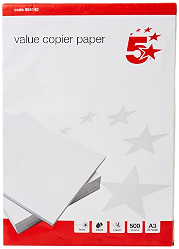 5 Star Value Büro-Kopierpapier, multifunktional, eingeriest, 80 g/m², A3, Weiß, 500 Blatt von 5 STAR