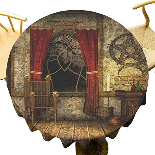 Rund Tischdecke Altes Pentagramm-Symbol Und Rote Vorhänge Im Mystischen Mittelalterlichen Kammerthema Braun Drucken Tischdecke Hochwertige Seidenglanz Tischtuch Für Indoor Küche 152 cm von 501