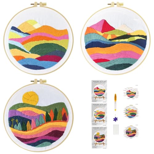 51buyoutgo 3pcs Berg Landschaft Stickset Sticken Set für Erwachsene Anfänger Embroidery Kit Stickerei Stick Set Stickvorlagen Kreuzstich Vorgedruckt Stickbilder Stickbild Stickpackung Stickvorlage von 51buyoutgo