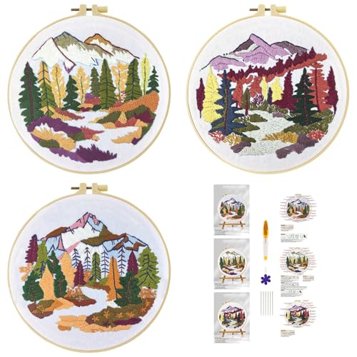 51buyoutgo 3pcs Waldlandschaft Stickset Sticken Set für Erwachsene Anfänger Embroidery Kit Stickerei Stick Set Stickvorlagen Kreuzstich Vorgedruckt Stickbilder Stickbild Stickpackung Stickvorlage von 51buyoutgo