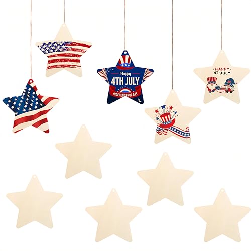 Holzstern-Ornamente zum Bemalen von unlackierten Holzsternen zum Basteln, blanko, Basteln, Basteln, für Kinder, zum Aufhängen, patriotischer Tag, Geburtstag, Party, Unabhängigkeitstag, Dekoration, 10 Holzstern-Ornamente zum Bemalen von unlackierten Holzsternen zum Basteln, blanko, Basteln, Basteln, für Kinder, zum Aufhängen, patriotischer Tag, Geburtstag, Party, Unabhängigkeitstag, Dekoration, 10 von 5ARTH