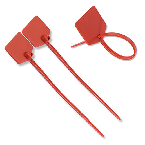 6COMGIGA Wasserdichte Versandanhänger, selbstsichernde, beschreibbare Markierungsbänder aus Nylon, Gepäckidentifikationsanhänger, Siegeletiketten, Kabelbinder zum Beschriften, 100 Stück (Rot) von 6COMGIGA