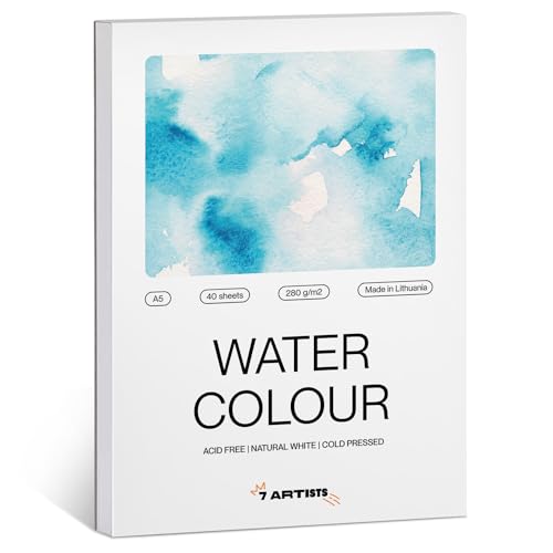 7 Artists Premium Aquarellpapier A4 280 g – made in EU - Weiß 30 Blatt Aquarellblock A4 - Aquarell Papier, Wasserfarben Papier, Malblock A4 Dickes Papier für Aquarellmalerei, Aquarell Skizzenbuch von 7 Artists