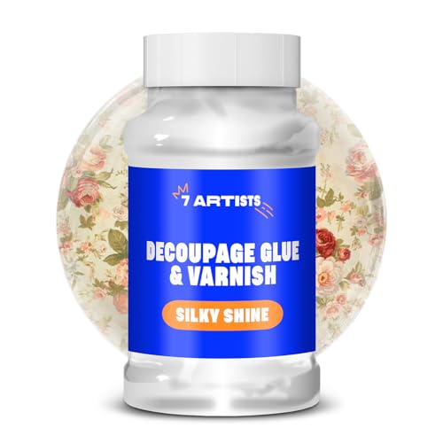 7 Artists Decoupage Kleber Lack Wasserfest 500 ml Half Glossy - Serviettentechnik Kleber auf Wasserbasis | Serviettenkleber für Serviettentechnik | Servietten Kleber zum Basteln von 7 Artists