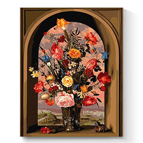 7 Artists Malen nach Zahlen Erwachsene mit Rahmen Ambrosius Bosschaert de Oude Flower Composition Set 40x50 cm - Leinwand mit Pinseln, Acrylfarben für Malen Erwachsene von 7 Artists