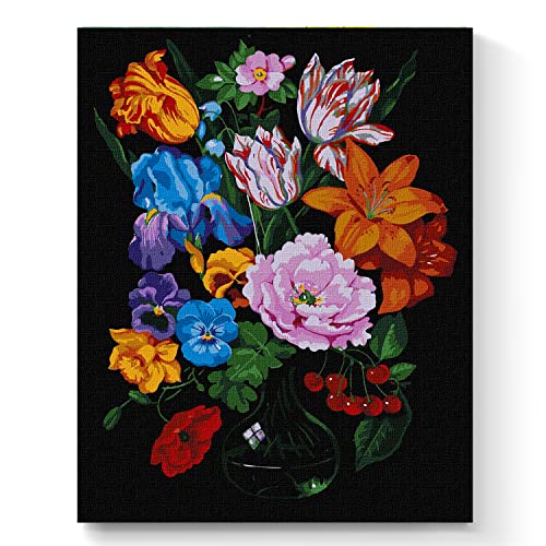 7 Artists Malen nach Zahlen Erwachsene mit Rahmen Bouquet With Cherries Set 40x50 cm - Leinwand mit Pinseln, Acrylfarben für Malen Erwachsene von 7 Artists