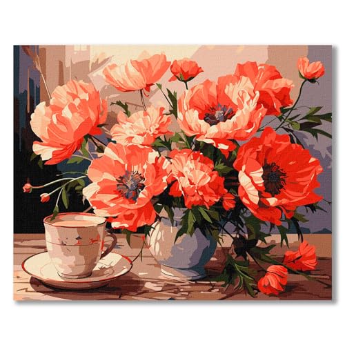 7 Artists Malen nach Zahlen Erwachsene mit Rahmen Bouquet with Poppies Set 40x50 cm - Leinwand mit Pinseln, Acrylfarben für Malen Erwachsene 7 Artists Malen nach Zahlen Erwachsene mit Rahmen Bouquet with Poppies Set 40x50 cm - Leinwand mit Pinseln, Acrylfarben für Malen Erwachsene von 7 Artists