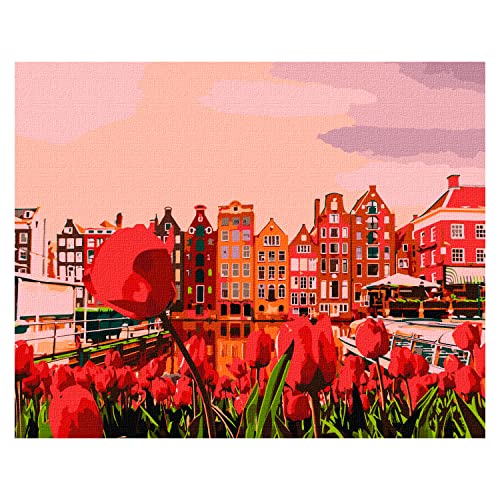 7 Artists Malen nach Zahlen Erwachsene mit Rahmen Evening Amsterdam Set 40x50 cm - Leinwand mit Pinseln, Acrylfarben für Malen Erwachsene von 7 Artists