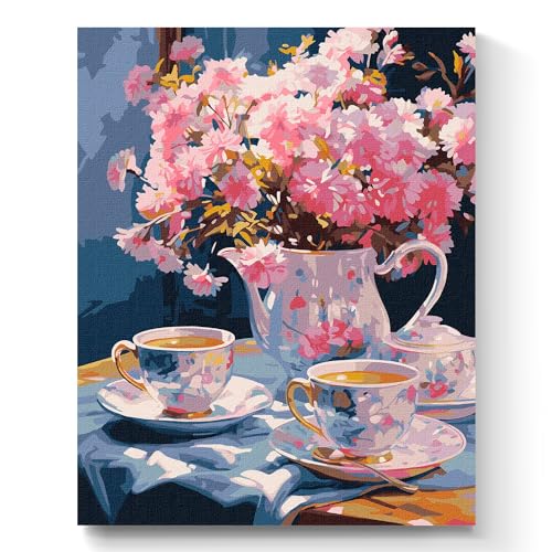 7 Artists Malen nach Zahlen Erwachsene mit Rahmen Exquisite Tea Party Set 40x50 cm - Leinwand mit Pinseln, Acrylfarben für Malen Erwachsene 7 Artists Malen nach Zahlen Erwachsene mit Rahmen Exquisite Tea Party Set 40x50 cm - Leinwand mit Pinseln, Acrylfarben für Malen Erwachsene von 7 Artists
