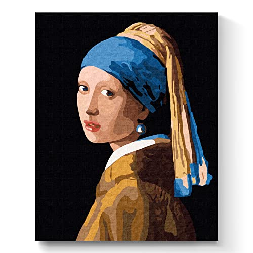 7 Artists Malen nach Zahlen Erwachsene mit Rahmen Jan Vermeer Girl With a Pearl Earring Set 40x50 cm - Leinwand mit Pinseln, Acrylfarben für Malen Erwachsene von 7 Artists