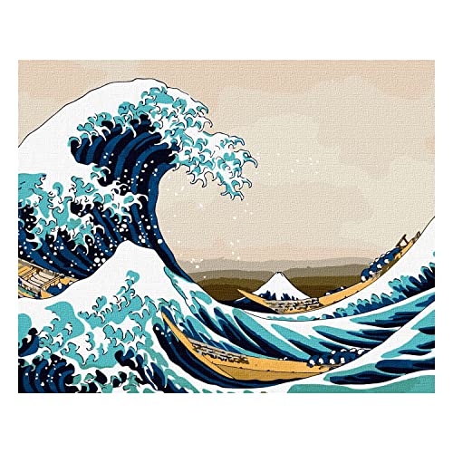 7 Artists Malen nach Zahlen Erwachsene mit Rahmen Katsusika Hokusai Big wave in Kanagawa Set 40x50 cm - Leinwand mit Pinseln, Acrylfarben für Malen Erwachsene von 7 Artists