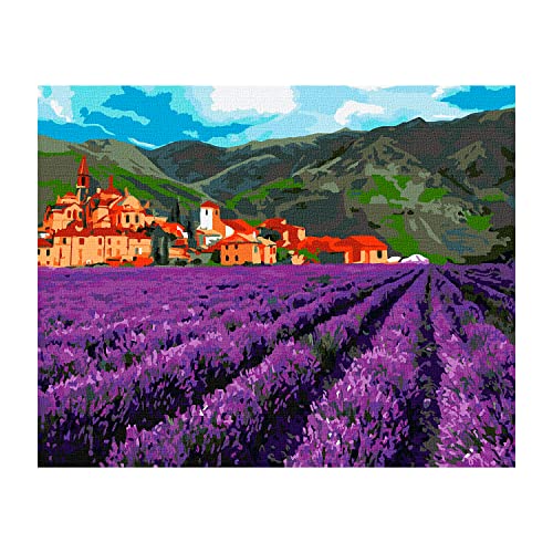 7 Artists Malen nach Zahlen Erwachsene mit Rahmen Mountain Lavender Set 40x50 cm - Leinwand mit Pinseln, Acrylfarben für Malen Erwachsene von 7 Artists