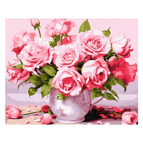7 Artists Malen nach Zahlen Erwachsene mit Rahmen Pink Roses Set 40x50 cm - Leinwand mit Pinseln, Acrylfarben für Malen Erwachsene 7 Artists Malen nach Zahlen Erwachsene mit Rahmen Pink Roses Set 40x50 cm - Leinwand mit Pinseln, Acrylfarben für Malen Erwachsene von 7 Artists