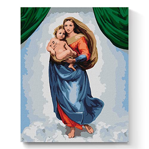 7 Artists Malen nach Zahlen Erwachsene mit Rahmen Raphael Santi Sistine Madonna Set 40x50 cm - Leinwand mit Pinseln, Acrylfarben für Malen Erwachsene von 7 Artists