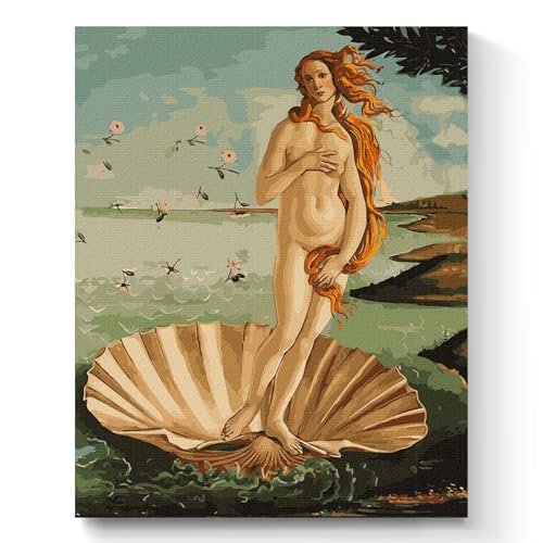 7 Artists Malen nach Zahlen Erwachsene mit Rahmen Sandro Botticelli Birth of Venus Set 40x50 cm - Leinwand mit Pinseln, Acrylfarben für Malen Erwachsene von 7 Artists
