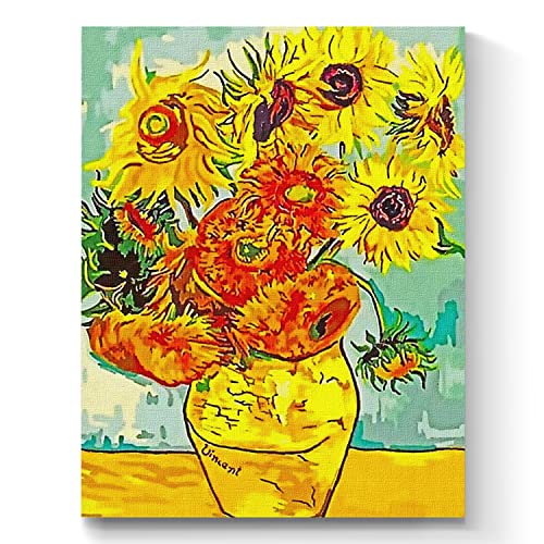 7 Artists Malen nach Zahlen Erwachsene mit Rahmen Vincent Van Gogh Sonnenblumen Set 40x50 cm - Leinwand mit Pinseln, Acrylfarben für Malen Erwachsene von 7 Artists
