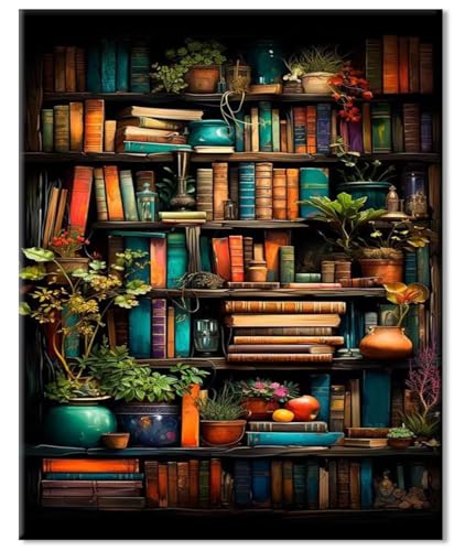 77iiAii Diamond Painting Erwachsene, Diamant Painting Bilder Bücherregal, 5D Diamond-Painting Bastelset für Geschenke und Wandbilder Wohnzimmer (30x40cm) von 77iiAii