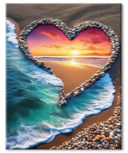 77iiAii Malen Nach Zahlen Erwachsene, Paint by Numbers Landschaft Strandliebe Leinwand, DIY Handgemalt Ölgemälde Kit Mit 3 - Pinseln und Acrylfarbe für Home Decor (40x50cm) von 77iiAii