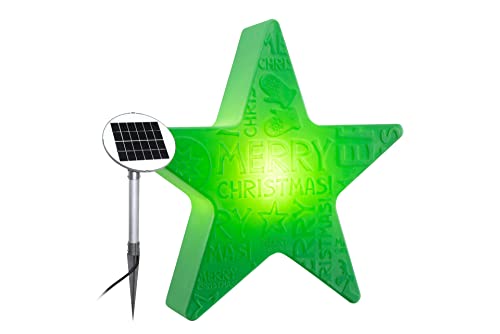 8 seasons design | LED Stern Fröhliche Weihnachten Shining Star 'Merry Christmas' (Ø 60cm, Solarpanel, Lichtsensor, Einschaltautomatik, für außen ohne Strom) grün von 8 seasons
