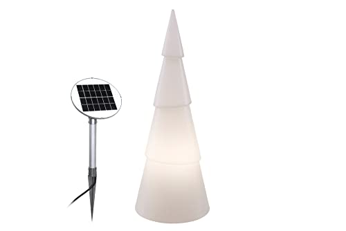 8 seasons design Shining Tree 3D Solar LED Weihnachtsbaum rund (75 cm, weiß) inkl. Solarmodul und LED-Leuchtmittel in warmweiß, beleuchteter Tannebaum, Weihnachts-Deko, Winter-Deko, für außen + innen von 8 seasons