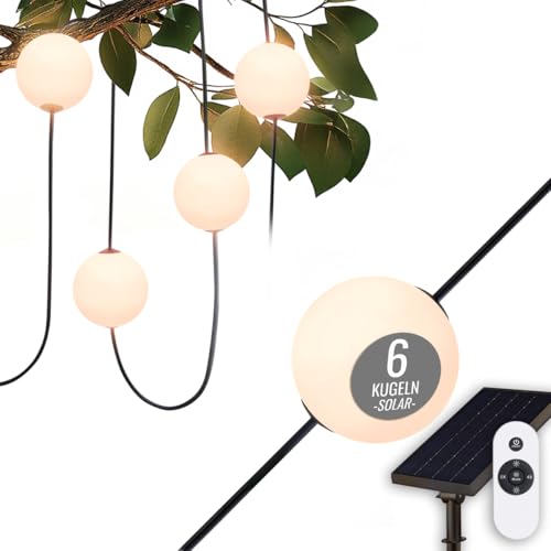 8 seasons design Solar Akku LED Lichterkette 5,5m - Glowing Elegance - dimmbar, 6 weiße Kugeln (10 cm D), warmweiß - für außen & innen - inkl. Fernbedienung, mit USB-C aufladbar von 8 seasons