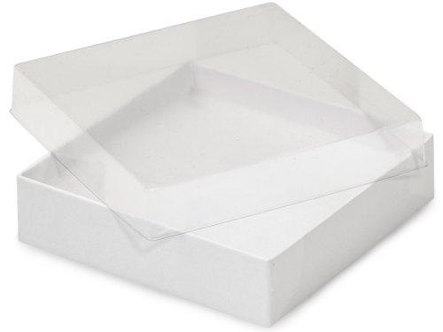 888 Display – Packung mit 10 Boxen mit 8,9 x 8,9 x 2,2 cm, weiße Wirbel mit transparenter Oberseite, mit Baumwolle gefüllte Schmuckschatullen von 888 Display USA, Inc