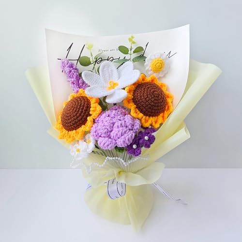 96CRVFT Häkelblumenstrauß - Handgemachte gestrickte Sonnenblume Tulpen Rose Lavendel Häkelblumen Blumenstrauß Geschenk für Abschlussfeier, Jahrestag, Valentinstag, Hochzeit, Geburtstag, Muttertag 96CRVFT Häkelblumenstrauß - Handgemachte gestrickte Sonnenblume Tulpen Rose Lavendel Häkelblumen Blumenstrauß Geschenk für Abschlussfeier, Jahrestag, Valentinstag, Hochzeit, Geburtstag, Muttertag von 96CRVFT