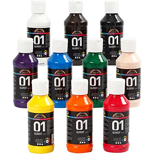 A-Color Acrylfarbe, 10-teiliges Set für Anfänger, Schüler und professionelle Künstler, verschiedene Farben, glänzend, 10 x 100 ml A-Color Acrylfarbe, 10-teiliges Set für Anfänger, Schüler und professionelle Künstler, verschiedene Farben, glänzend, 10 x 100 ml von A-Color