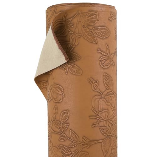 A-Express Blumen Kunstlederstoff - Geprägt PU Kunstleder - 140cm Breit Meterweise Vinyl Ledermaterial - 430 GSM Polsterstoff für Autos, DIY Bastelbogen, Geldbeutel - 1 Meter Hellbraun von A-Express