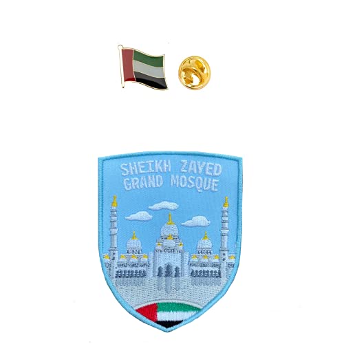 A-ONE 2 Stück – Sheikh Zayed Grand Moschee Abu Dhabi UAE Wahrzeichen Nadel Aufnäher Applique Patch Militär Patches Aufnäher Aufnäher UAE Flagge Pin Pin Pins für Rucksack Tasche Nr. 205P von A-ONE