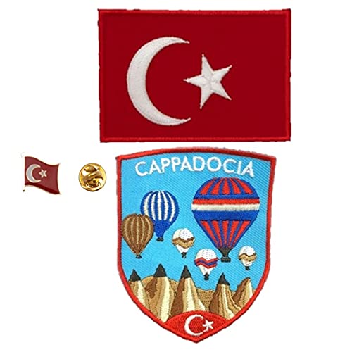 A-ONE 3 Stück,Cappadocia Landmark Stickerei + Truthahn-Flagge Anstecknadel und Abzeichen, zum Aufbügeln auf Klebeapplikation, Patriotismus Stickerei und Brosche für Hemden Nr. 289B von A-ONE