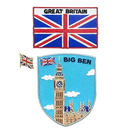 A-ONE 3 Stück London Big Ben Patch + England-Flagge Patch und Anstecknadel, Metall-Knopf-Emblem, Londoner Wahrzeichen-Aufnäher, Vintage-Patch, zum Aufnähen auf Hüte Jeans Computertaschen A-ONE 3 Stück London Big Ben Patch + England-Flagge Patch und Anstecknadel, Metall-Knopf-Emblem, Londoner Wahrzeichen-Aufnäher, Vintage-Patch, zum Aufnähen auf Hüte Jeans Computertaschen von A-ONE