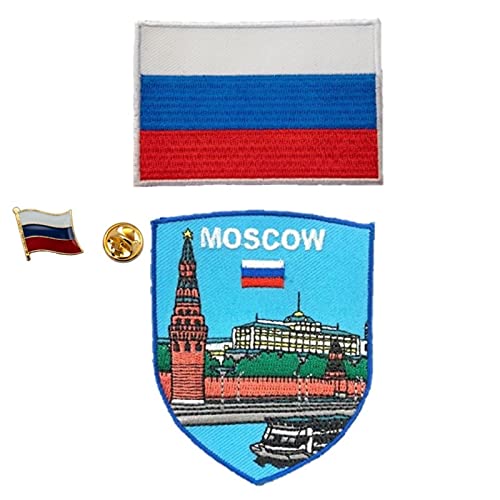 A-ONE 3 Stück - Moskauer Fluss Stickerei + Russland-Flagge Anstecknadel und Aufnäher, Stadt-Souvenir, dekoratives und patriotisches Zubehör, zum Aufnähen auf einfache Hemden, Anzüge Kleidung Nr. 308B von A-ONE