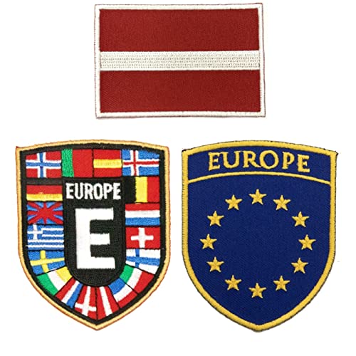 A-ONE Aufnäher mit Logo und EU-Flagge und gesticktem Schild und Lettland-Flagge, hitzeversiegelter Rückenaufnäher, europäische Armee-Aufnäher für Rucksäcke, Denimhosen, Dekoration, Nr. 429+EU von A-ONE