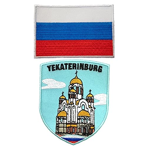 A-ONE Aufnäher mit Russland und Jekaterinburg, Schild-Stickerei + Russland-Flagge, Aufnäher für Hüte, Taschen, Kleidung Nr. 211c, 2 Stück von A-ONE