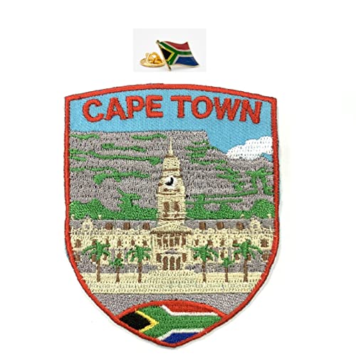 A-ONE Cape Town Bunter bestickter Aufnäher + Südafrika-Flagge Klebe-Emblem, Kleidungsstück zum Aufbügeln auf Accessoires, Wahrzeichen-Aufnäher und Metallnadel für Hemden, Hundegeschirr, Jacken NO.415P von A-ONE
