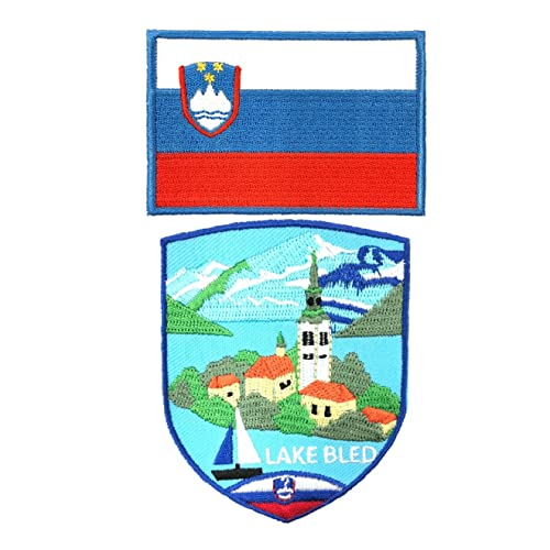 A-ONE Lake Bled Applikation Shield Patch + Slowenien Landflagge Stickerei Aufnäher Aufnäher Aufnäher zum Dekorieren der Kleidung Weste Jacke Nr. 456C von A-ONE
