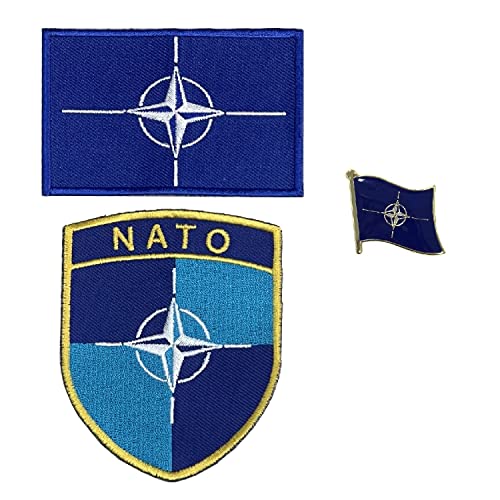 A-ONE North Atlantic Alliance Military Bomber Jacket Shield+Flaggenbeutel Armee Patch, NATO Metallic Glanz Flaggen Ranger-Pin, Bag Patch für Kleidung Uniform Militaire Accessoires Nr. 422+423p von A-ONE