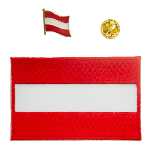 A-ONE - Österreich gestickt Land Flagge Patches+ Österreich Revers Pin, Dekoration des Zubehörs der Länder, Eisen auf Flagge Nr. 050a von A-ONE