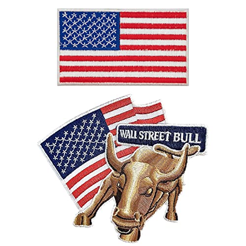 A-ONE - Wall Street Charging Bull bestickter Aufnäher Weltflagge Abzeichen Landflagge Patches + USA Nationalflagge Patches Nr. 154C von A-ONE
