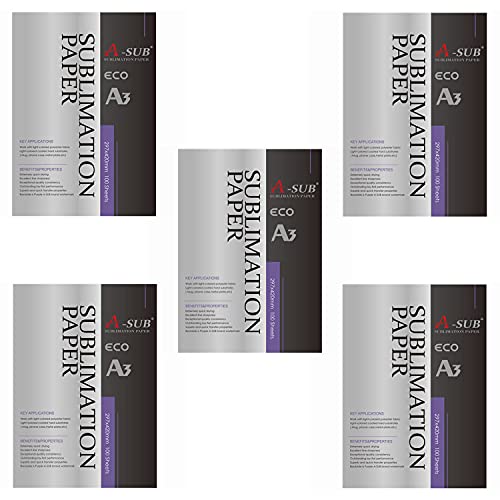 A-SUB Sublimationspapier A3, 297x420 mm, 500 Blatt, kompatibel mit EPSON, SAWGRASS, RICOH, Brother Sublimationsdruckern von A-SUB