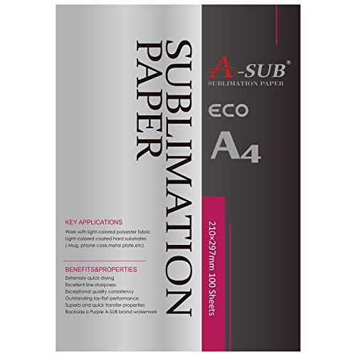 A-SUB Sublimationspapier A4, 210 x 297 mm, 100 Blatt, kompatibel mit EPSON, SAWGRASS, RICOH, Brother Sublimationsdruckern von A-SUB