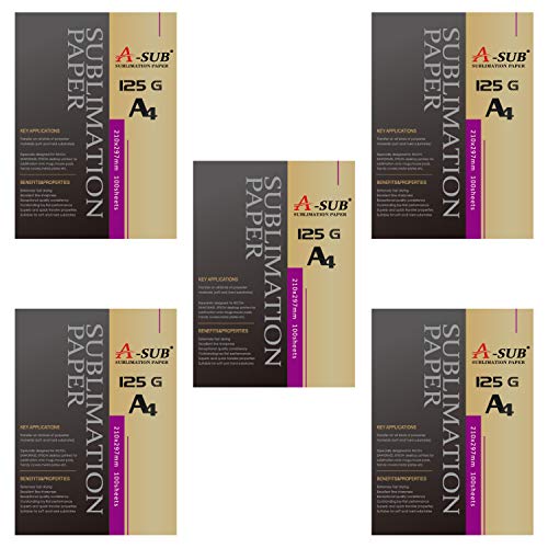 A-SUB Sublimationspapier A4, 210x297 mm, 500 Blatt, 125 g/m², kompatibel mit EPSON, SAWGRASS, RICOH, Brother Sublimationsdruckern von A-SUB