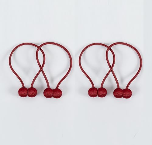 A.Monamour 4 Stück Magnetische Vorhang Raffhalter Vorhanghalter Gardinenhalter Halterungen Modern Gardinen Spangen Halter Stark Magnete Seil Kordel Ball Schnallen Dekoration - rot von A.Monamour