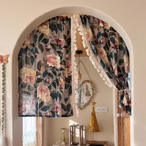 A.Monamour Gardine Scheibengardinen Kurzstores 2 Stück Baumwolle Leinen Vintage Floral Dunkelgrün mit Quasten Kurzvorhang Kurzgardinen Küchengardine Küche Vorhang Fenster Kurz Stores Bistrogardine A.Monamour Gardine Scheibengardinen Kurzstores 2 Stück Baumwolle Leinen Vintage Floral Dunkelgrün mit Quasten Kurzvorhang Kurzgardinen Küchengardine Küche Vorhang Fenster Kurz Stores Bistrogardine von A.Monamour