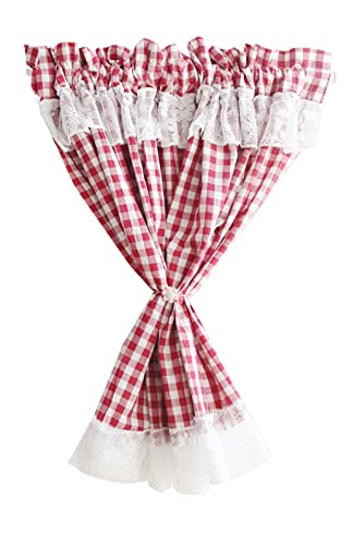 A.Monamour Gardine Scheibengardinen Kurzstores Bauernhaus Baumwolle Blickdicht Weiß Rote Karos Kariert Weißer Voile Spitze Kurzgardinen Küchengardine Fenster Kurz Vorhang Bistrogardine - 1 Stück A.Monamour Gardine Scheibengardinen Kurzstores Bauernhaus Baumwolle Blickdicht Weiß Rote Karos Kariert Weißer Voile Spitze Kurzgardinen Küchengardine Fenster Kurz Vorhang Bistrogardine - 1 Stück von A.Monamour