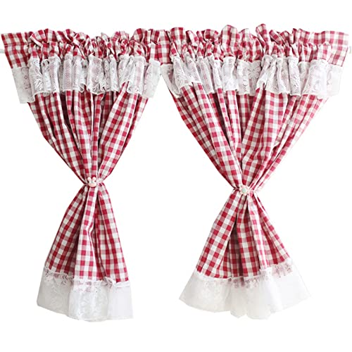 A.Monamour Gardine Scheibengardinen Kurzstores Bauernhaus Baumwolle Blickdicht Weiß Rote Karos Kariert Weißer Voile Spitze Kurzgardinen Küchengardine Fenster Kurz Vorhang Bistrogardine - 2 Stücke A.Monamour Gardine Scheibengardinen Kurzstores Bauernhaus Baumwolle Blickdicht Weiß Rote Karos Kariert Weißer Voile Spitze Kurzgardinen Küchengardine Fenster Kurz Vorhang Bistrogardine - 2 Stücke von A.Monamour