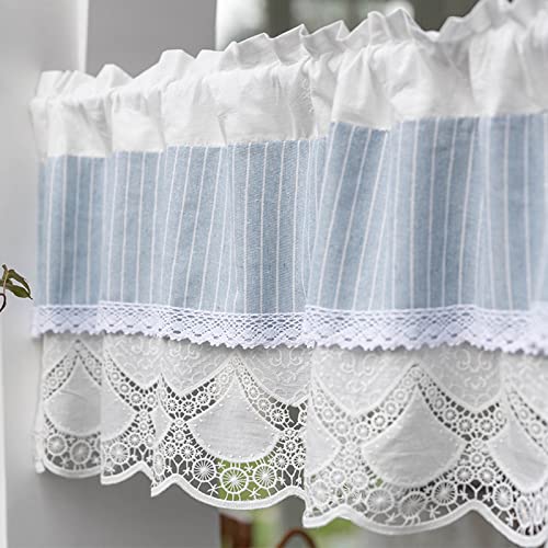 A.Monamour Gardine Scheibengardinen Kurzstores Baumwolle Bauernhaus Mediterraner Stil Blau Gestreifter Stoff Weiße Spitze Stickerei Kurzgardinen Küchengardine Küche Fenster Kurz Vorhang Bistrogardine A.Monamour Gardine Scheibengardinen Kurzstores Baumwolle Bauernhaus Mediterraner Stil Blau Gestreifter Stoff Weiße Spitze Stickerei Kurzgardinen Küchengardine Küche Fenster Kurz Vorhang Bistrogardine von A.Monamour