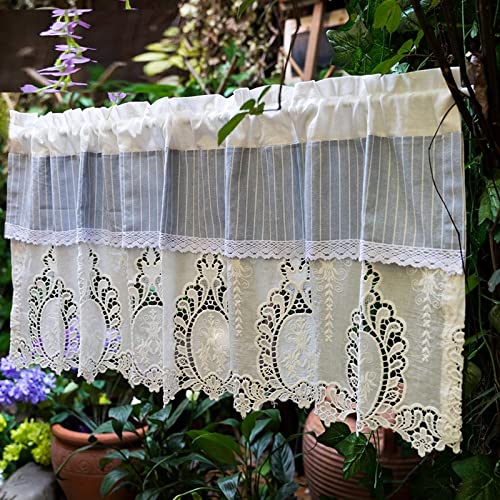 A.Monamour Gardine Scheibengardinen Kurzstores Baumwolle Bauernhaus Mediterraner Stil Blau Gestreifter Stoff Weiße Spitze Stickerei Kurzgardinen Küchengardine Küche Fenster Kurz Vorhang Bistrogardine A.Monamour Gardine Scheibengardinen Kurzstores Baumwolle Bauernhaus Mediterraner Stil Blau Gestreifter Stoff Weiße Spitze Stickerei Kurzgardinen Küchengardine Küche Fenster Kurz Vorhang Bistrogardine von A.Monamour